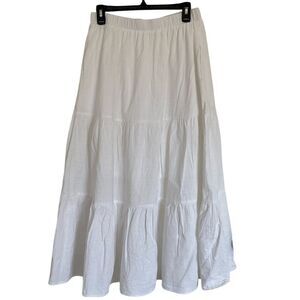 Anrabess Womens Tiered Pull On White Long Prairie Skirt‎ Size L Cottage Core